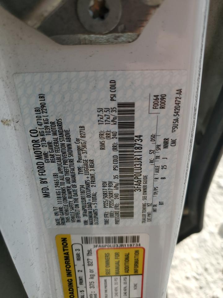 2018 Ford Fusion Se Hybrid VIN: 3FA6P0LU3JR118734 Lot: 54042025