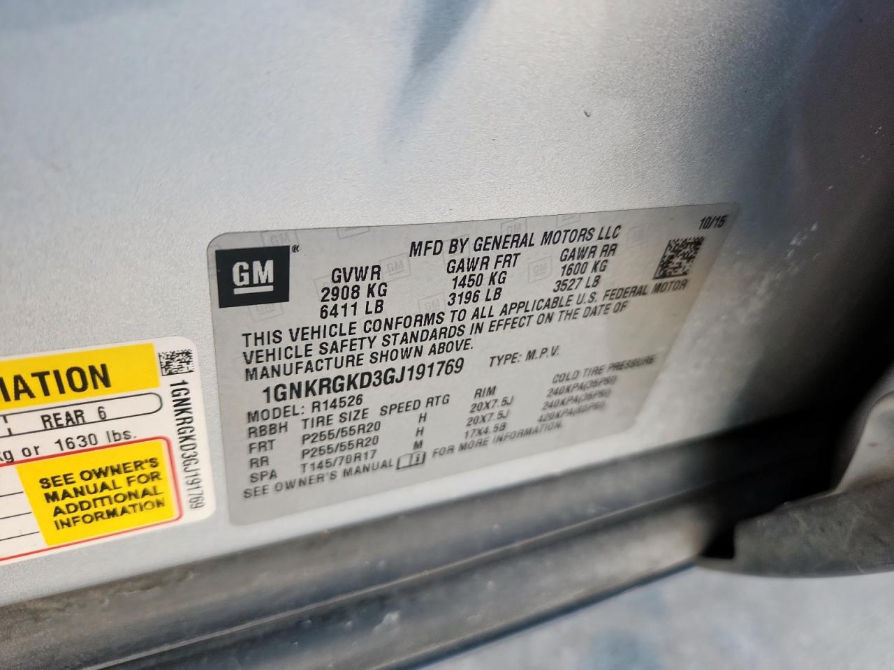 2016 Chevrolet Traverse Lt VIN: 1GNKRGKD3GJ191769 Lot: 84640365