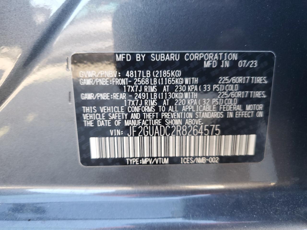 2024 Subaru Crosstrek Premium VIN: JF2GUADC2R8264575 Lot: 81495465