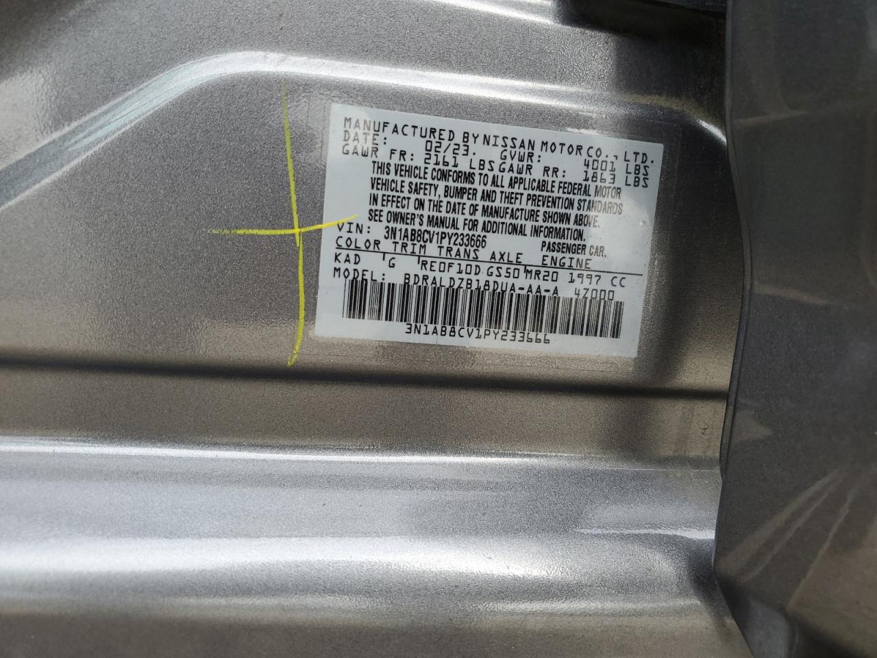 2023 Nissan Sentra Sv VIN: 3N1AB8CV1PY233666 Lot: 86073485