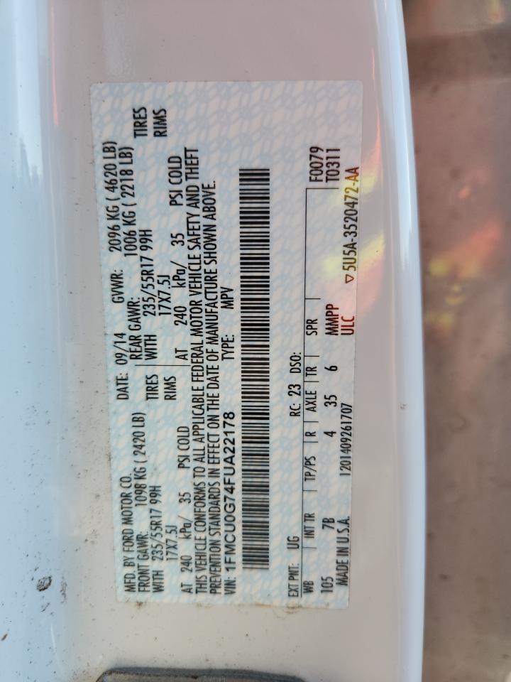 2015 Ford Escape Se VIN: 1FMCU0G74FUA22178 Lot: 82767865