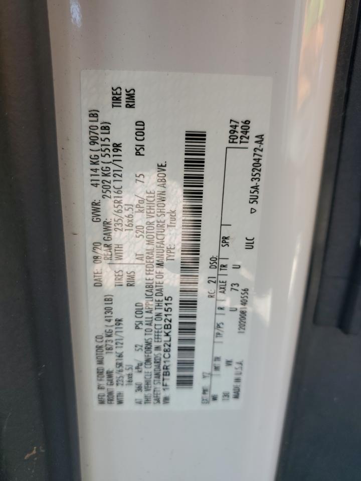 2020 Ford Transit T-250 VIN: 1FTBR1C82LKB21515 Lot: 89612705