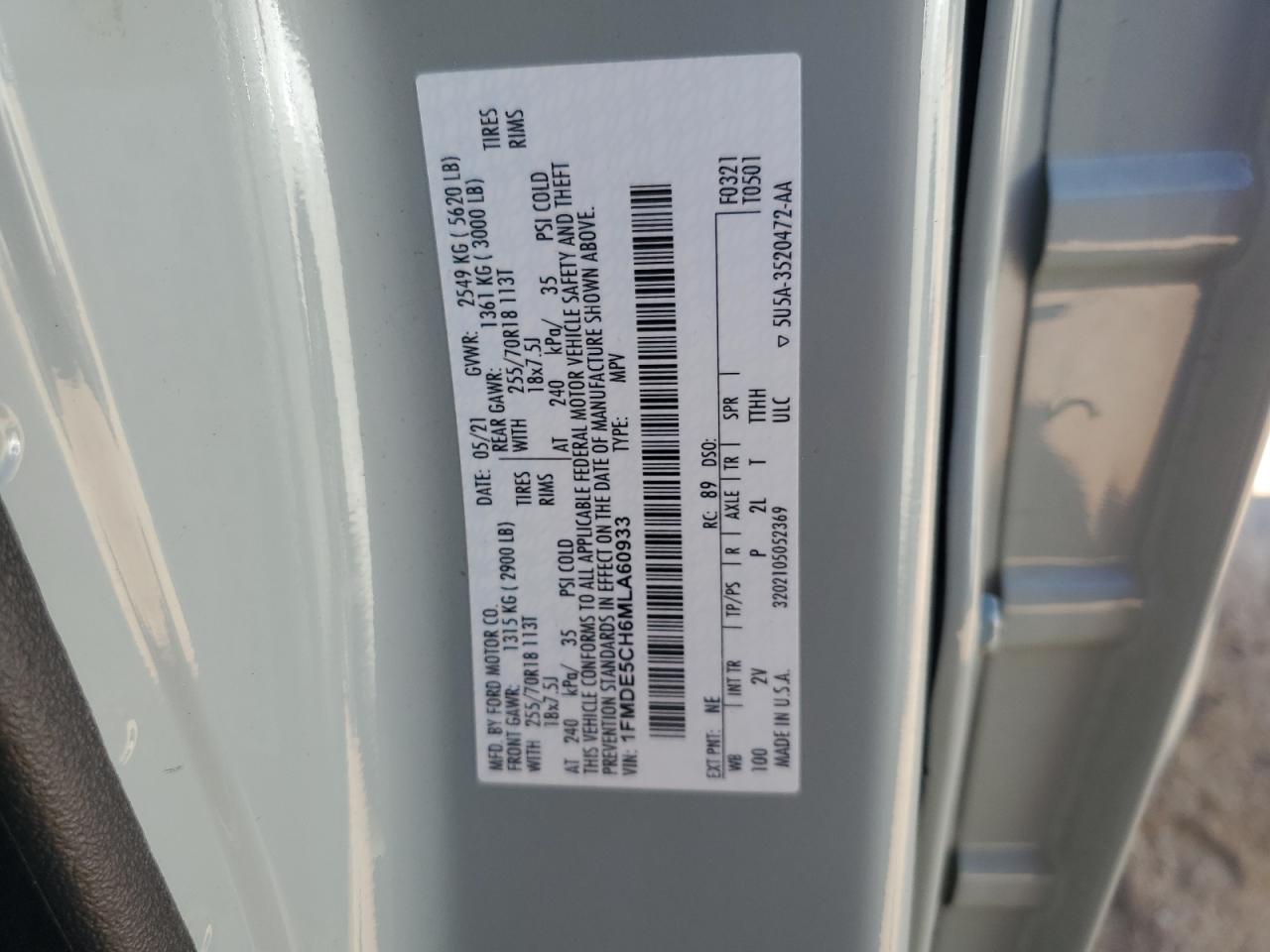 2021 Ford Bronco Base VIN: 1FMDE5CH6MLA60933 Lot: 82480965