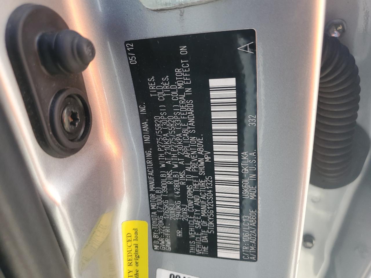 2012 Toyota Sequoia Limited VIN: 5TDKY5G12CS041325 Lot: 70727925