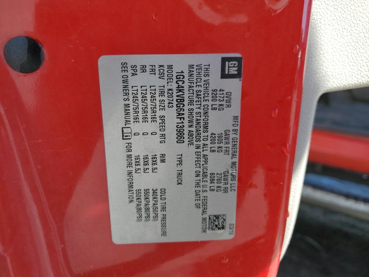 2010 Chevrolet Silverado K2500 Heavy Duty VIN: 1GC4KVBG6AF139860 Lot: 85113845