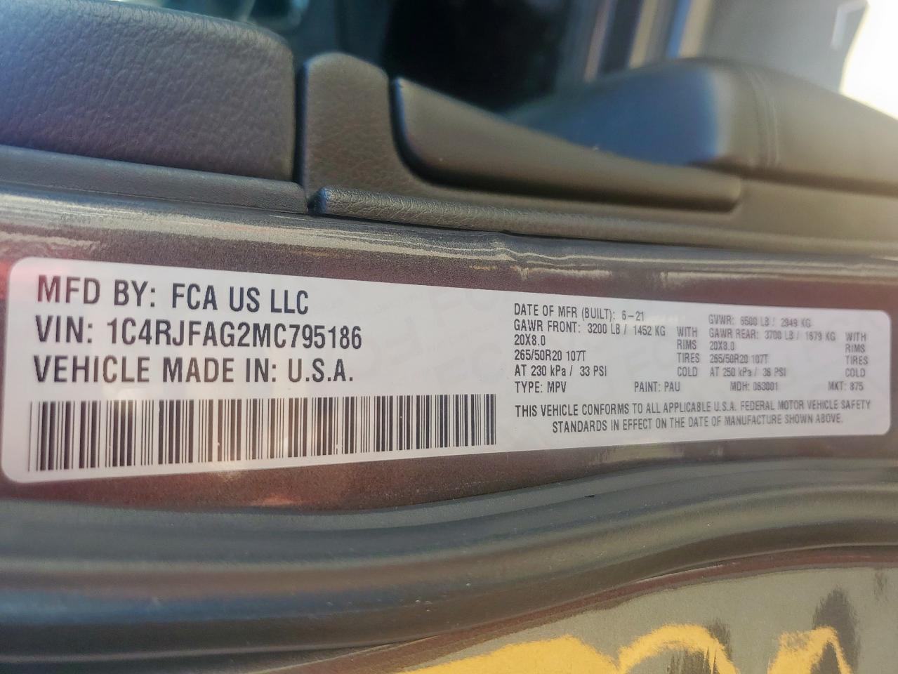 2021 Jeep Grand Cherokee Laredo VIN: 1C4RJFAG2MC795186 Lot: 85906435