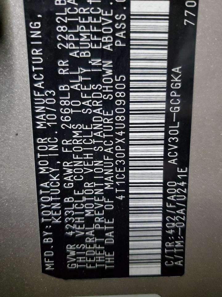 2004 Toyota Camry Solara Se VIN: 809805 Lot: 85593615