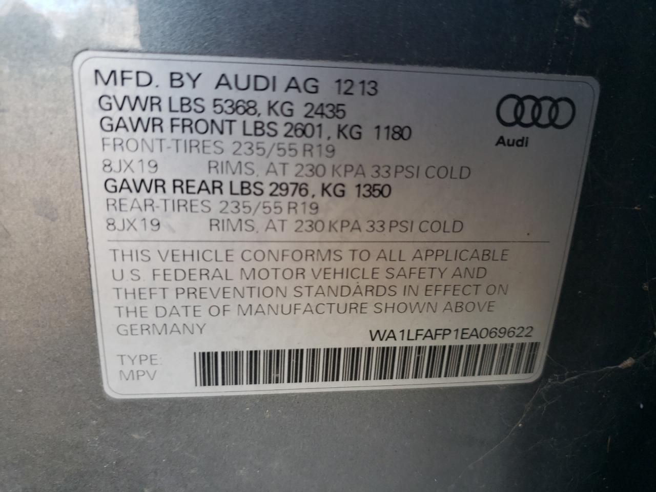 2014 Audi Q5 Premium Plus VIN: WA1LFAFP1EA069622 Lot: 86983825