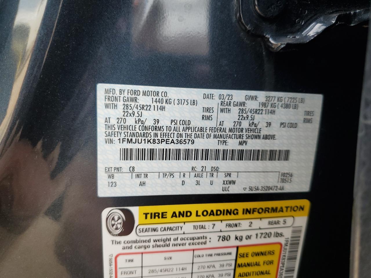 2023 Ford Expedition Limited VIN: 1FMJU1K83PEA36579 Lot: 82272445