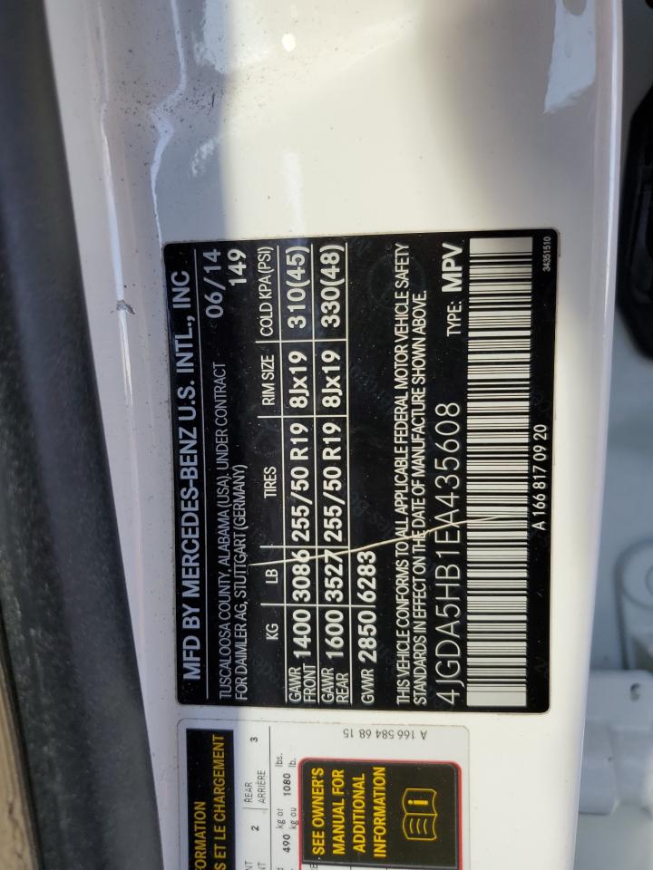 2014 Mercedes-Benz Ml 350 4Matic VIN: 4JGDA5HB1EA435608 Lot: 86497315