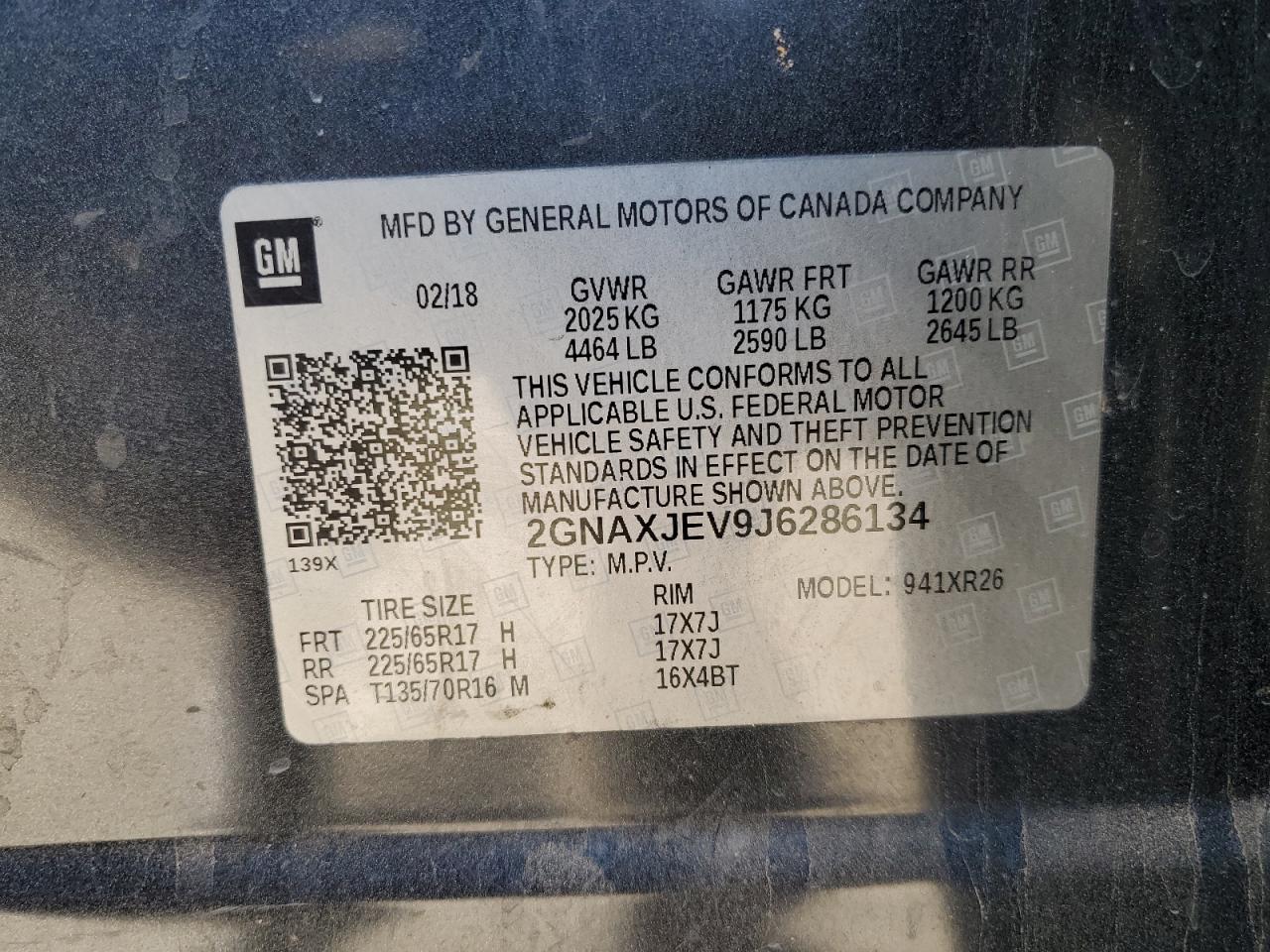 2018 Chevrolet Equinox Lt VIN: 2GNAXJEV9J6286134 Lot: 85677745