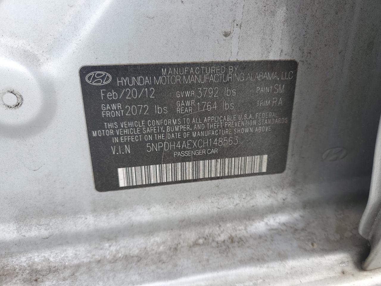 2012 Hyundai Elantra Gls VIN: 5NPDH4AEXCH148563 Lot: 82386475