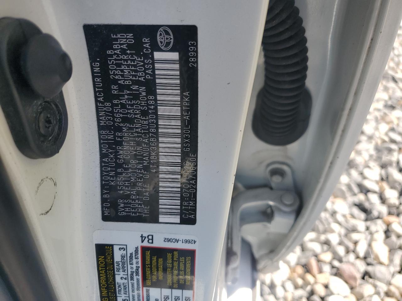 2008 Toyota Avalon VIN: 4T1BK36B78U301488 Lot: 82394415