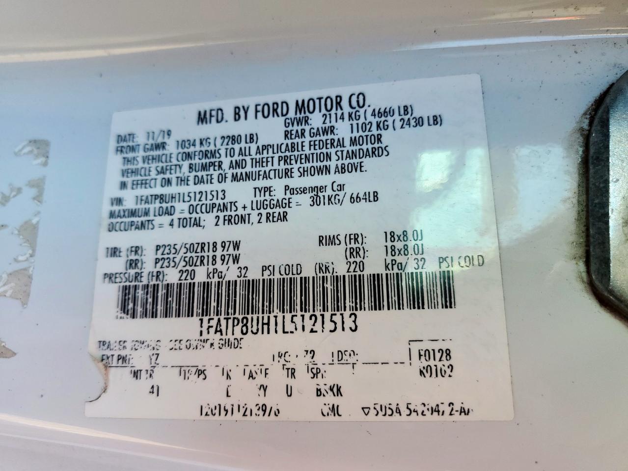 2020 Ford Mustang VIN: 1FATP8UH1L5121513 Lot: 90879215