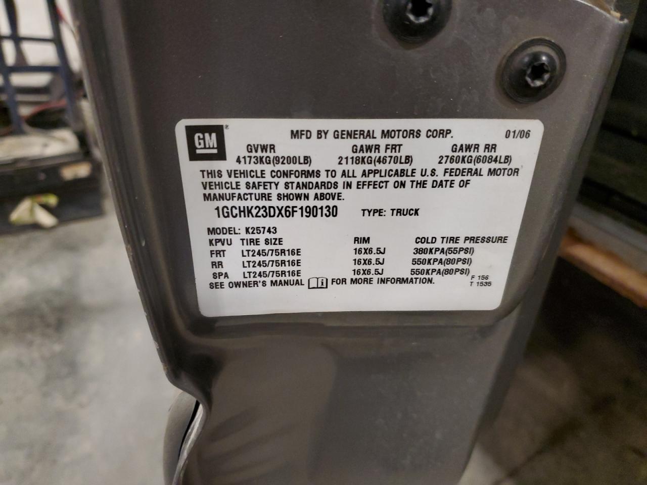 2006 Chevrolet Silverado K2500 Heavy Duty VIN: 1GCHK23DX6F190130 Lot: 82350845