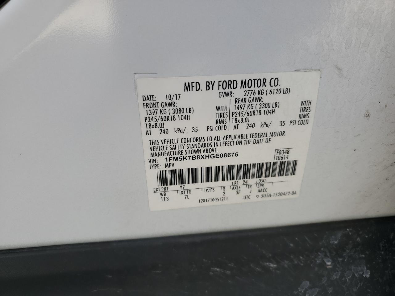 2017 Ford Explorer VIN: 1FM5K7B8XHGE08676 Lot: 85476835