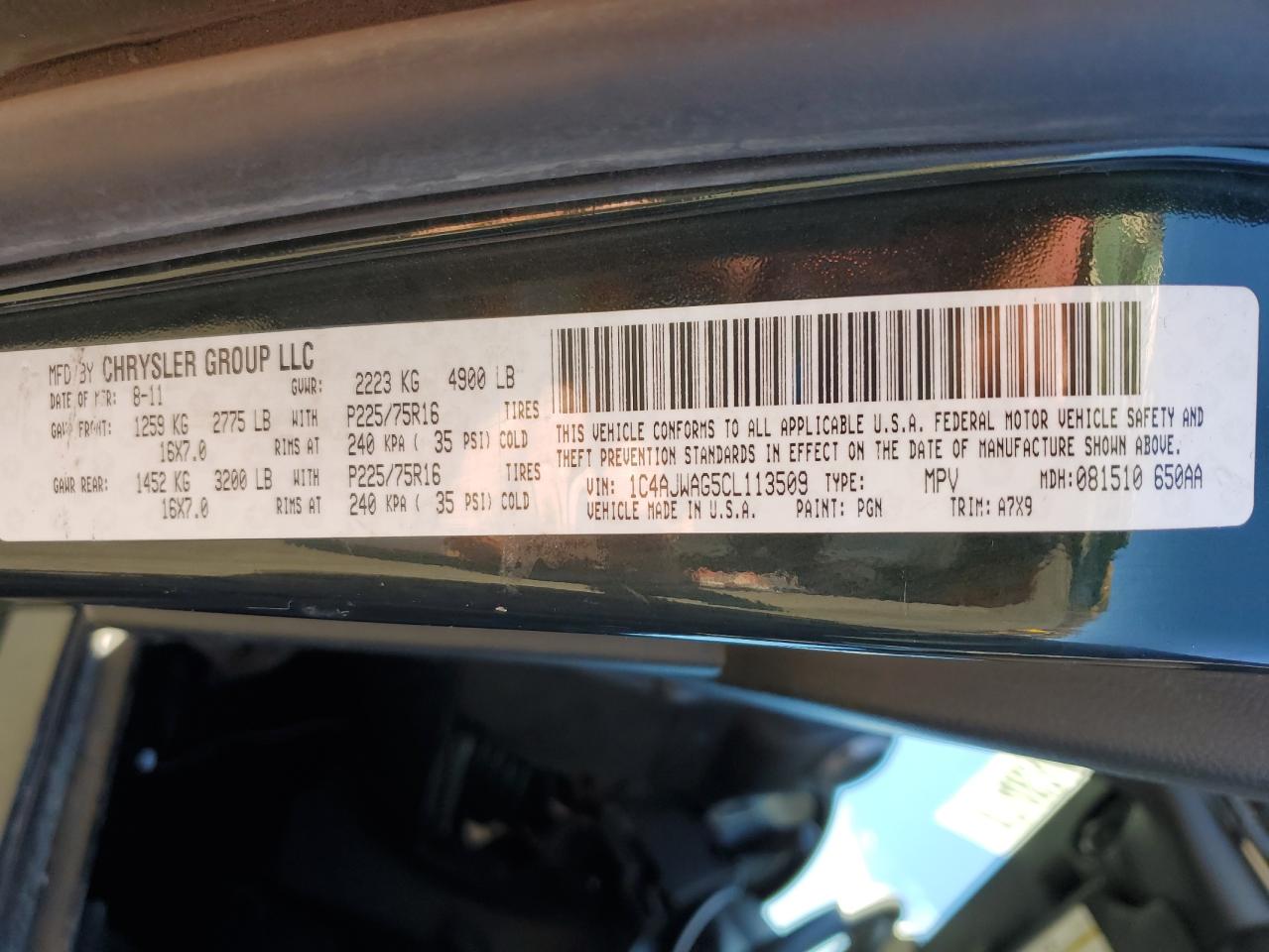 2012 Jeep Wrangler Sport VIN: 1C4AJWAG5CL113509 Lot: 87483435