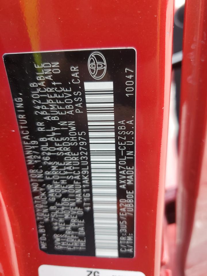 2020 Toyota Camry Se VIN: 4T1G11AK9LU327975 Lot: 87359015