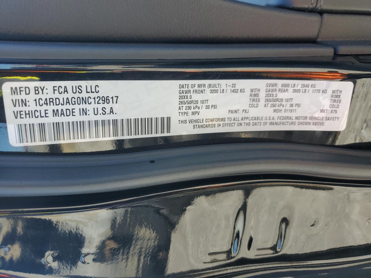 2022 Dodge Durango Sxt VIN: 1C4RDJAG0NC129617 Lot: 82645625