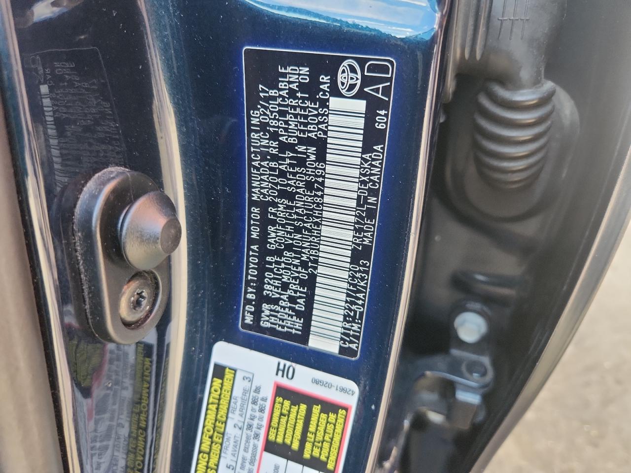 2017 Toyota Corolla L VIN: 2T1BURHEXHC847496 Lot: 84780135