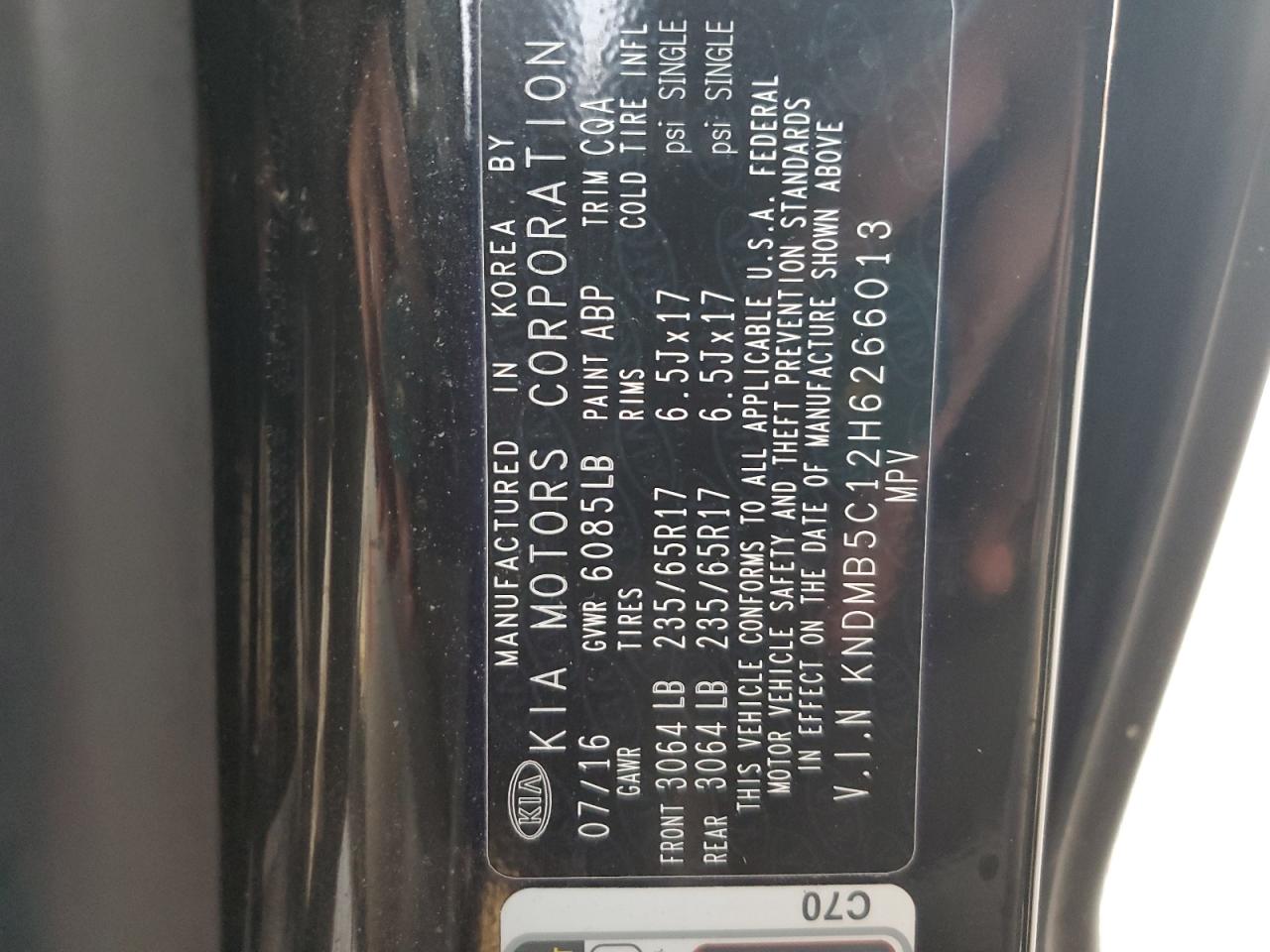 2017 Kia Sedona Lx VIN: KNDMB5C12H6266013 Lot: 90570275