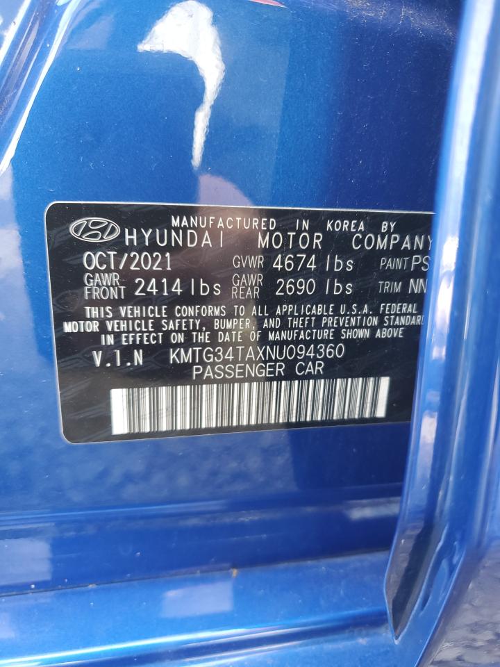 2022 Genesis G70 Base VIN: KMTG34TAXNU094360 Lot: 87027775