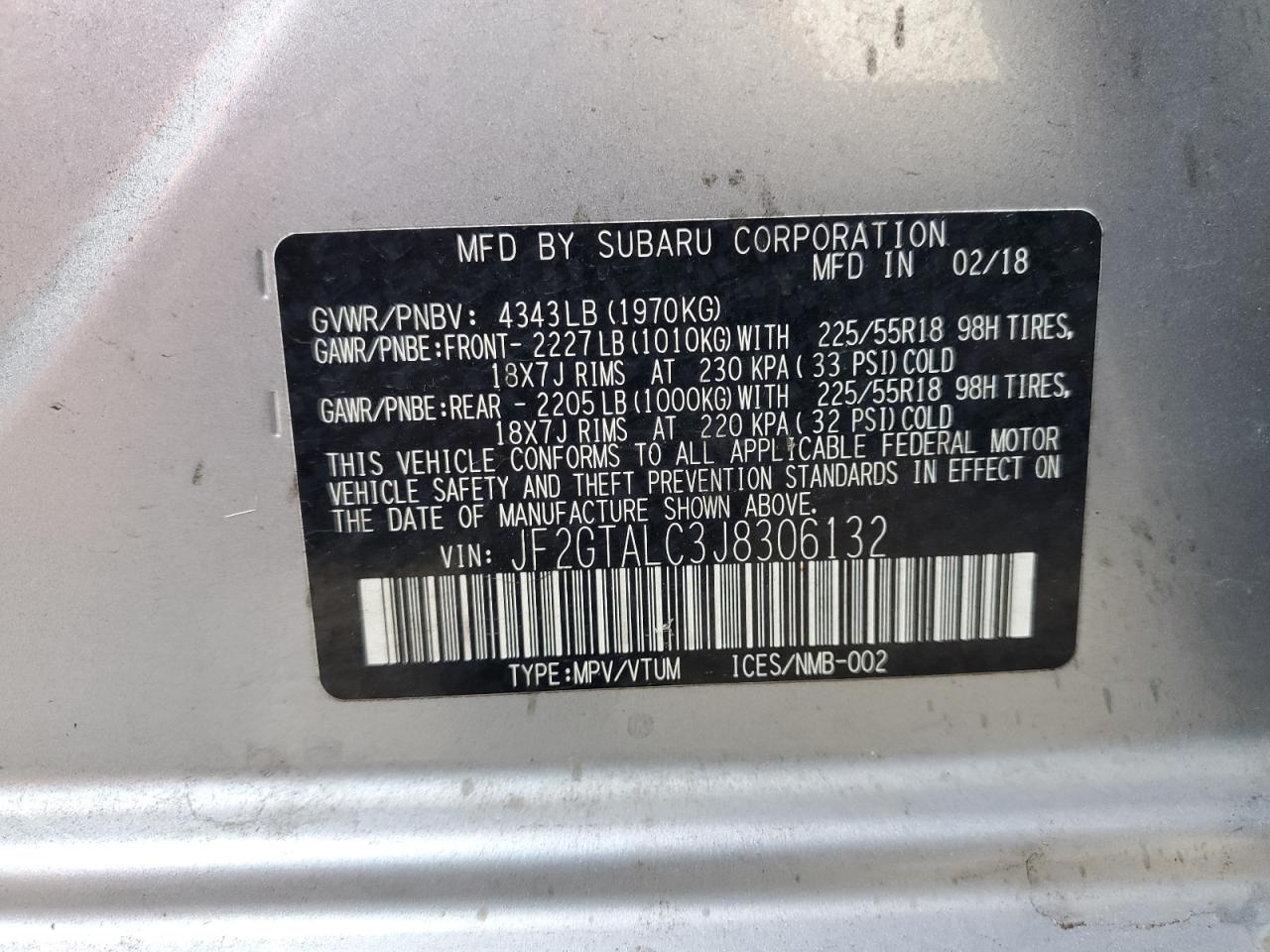 2018 Subaru Crosstrek Limited VIN: JF2GTALC3J8306132 Lot: 84989065