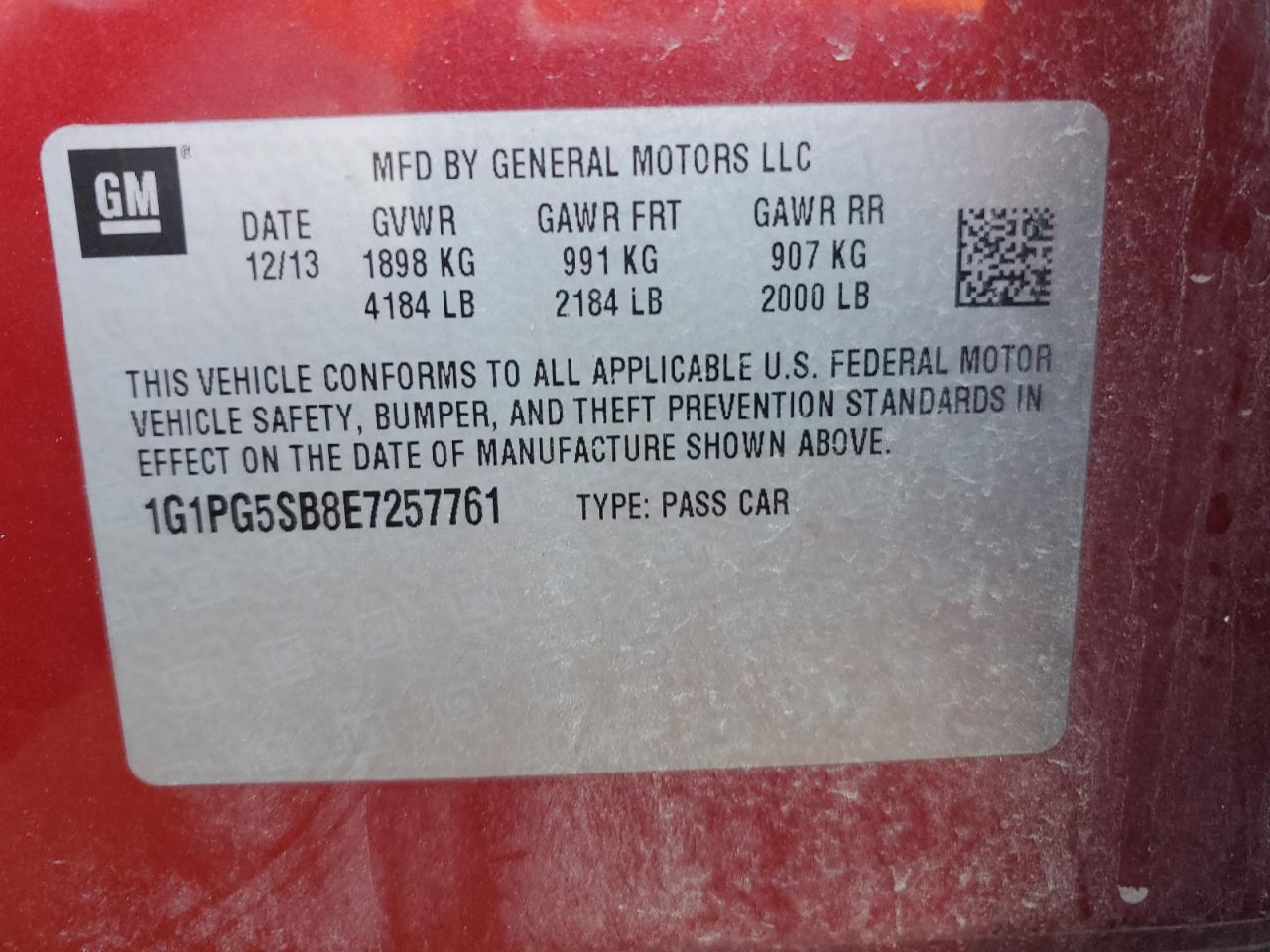 2014 Chevrolet Cruze Ltz VIN: 1G1PG5SB8E7257761 Lot: 85917085