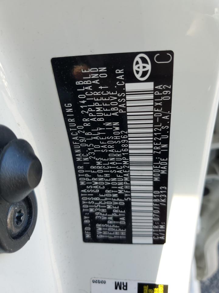 2021 Toyota Corolla Le VIN: 5YFHPMAE2MP168962 Lot: 84967455