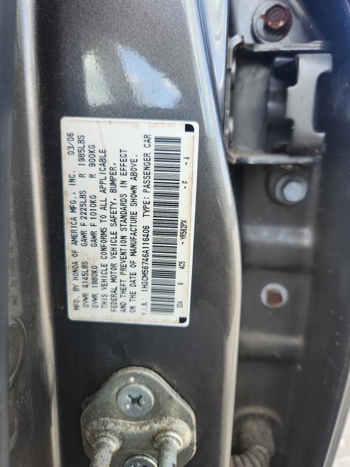 2006 Honda Accord Ex VIN: 1HGCM56746A116406 Lot: 85651055