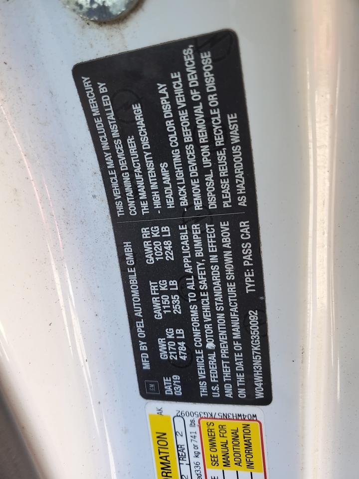 2019 Buick Cascada Premium VIN: W04WH3N57KG350092 Lot: 87369115