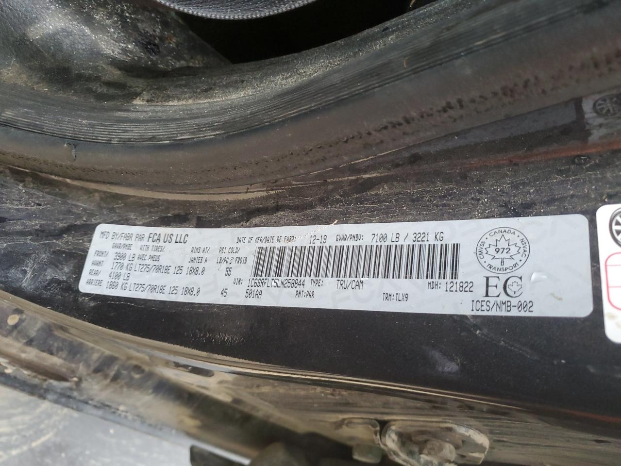 2020 Ram 1500 Rebel VIN: 1C6SRFLT5LN258844 Lot: 85123255