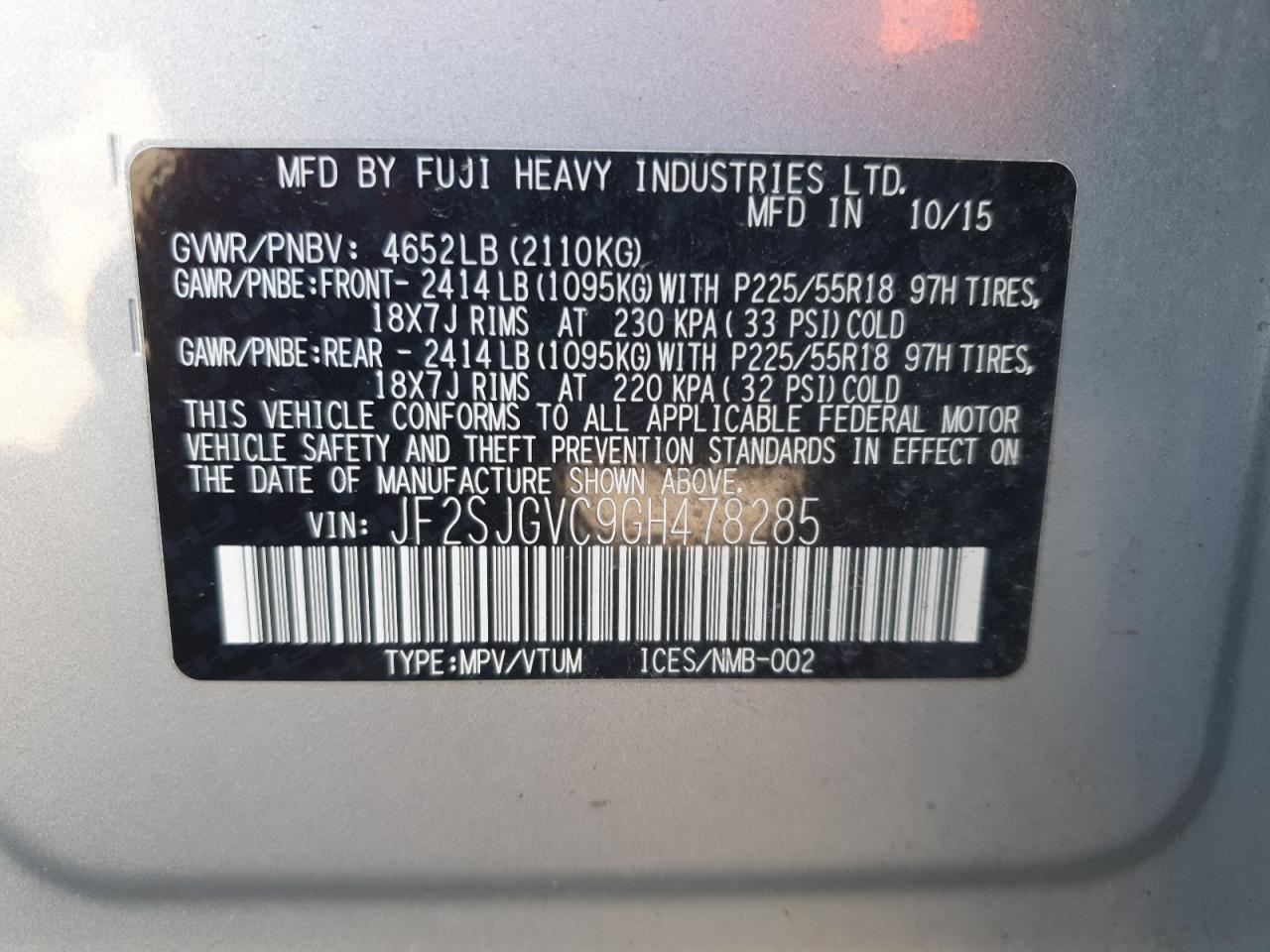 2016 Subaru Forester 2.0Xt Touring VIN: JF2SJGVC9GH478285 Lot: 84028825