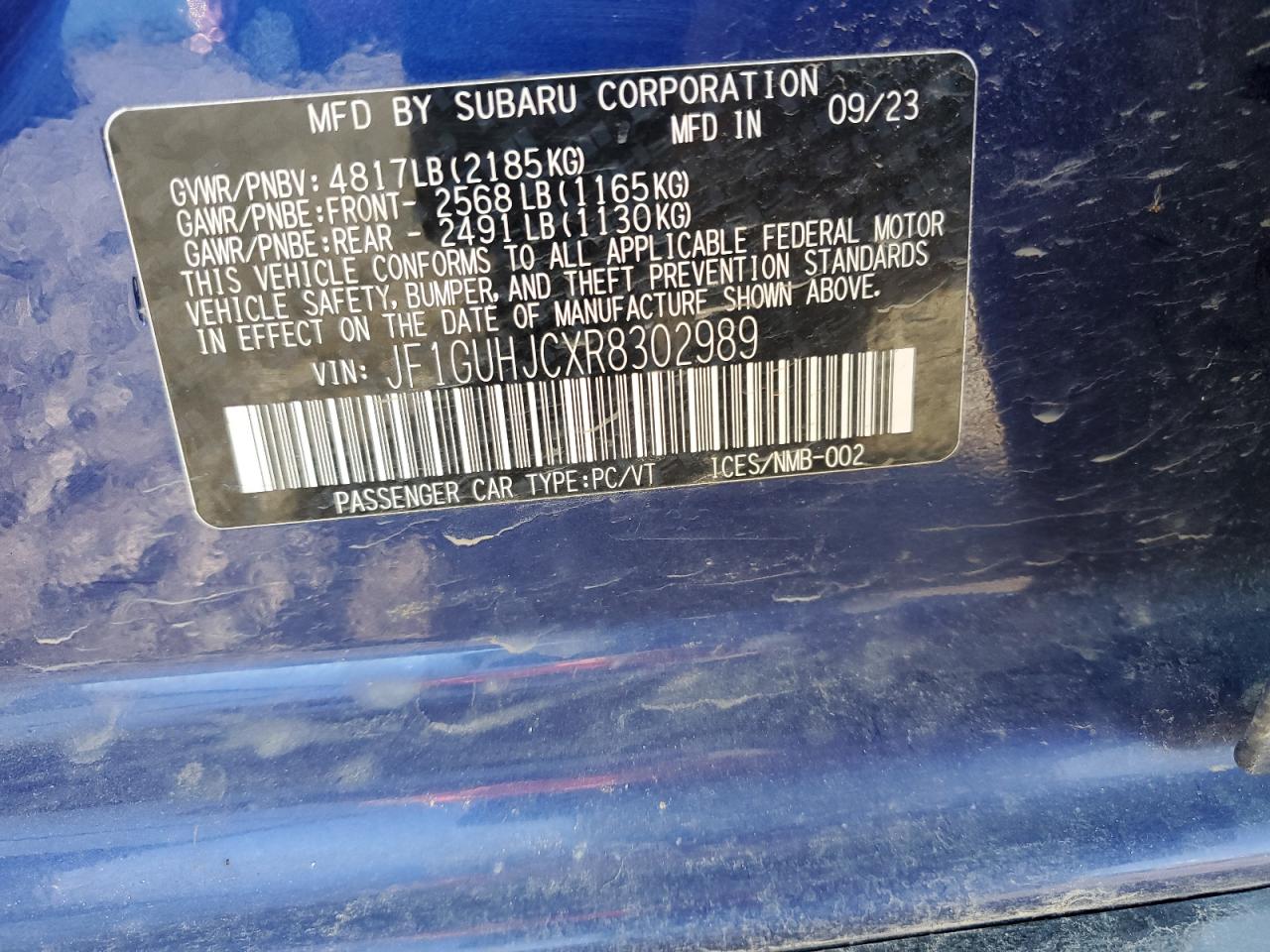 2024 Subaru Impreza Rs VIN: JF1GUHJCXR8302989 Lot: 84483505