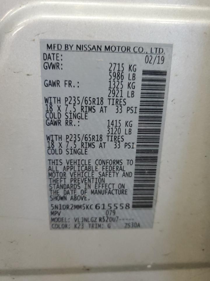 2019 Nissan Pathfinder S VIN: 5N1DR2MM5KC615558 Lot: 89687855