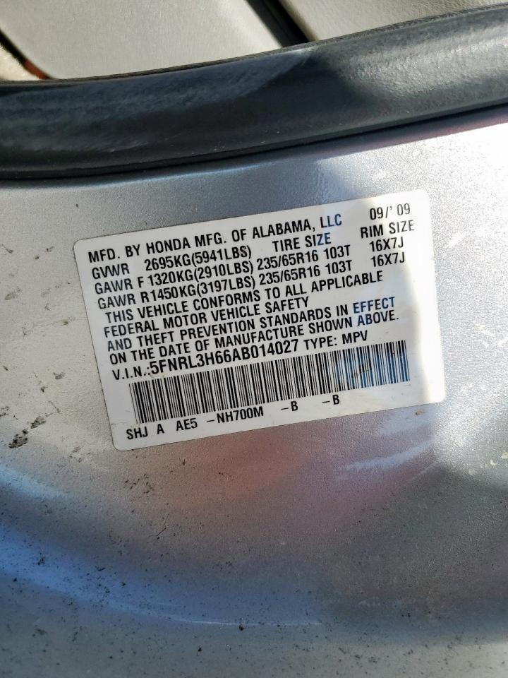 2010 Honda Odyssey Exl VIN: 5FNRL3H66AB014027 Lot: 82440865