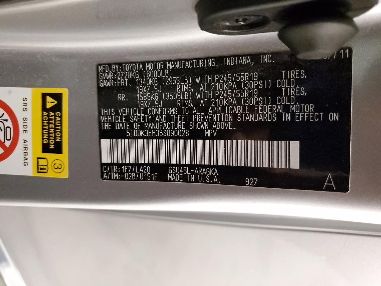 2011 Toyota Highlander Limited VIN: 5TDDK3EH3BS090028 Lot: 82383555