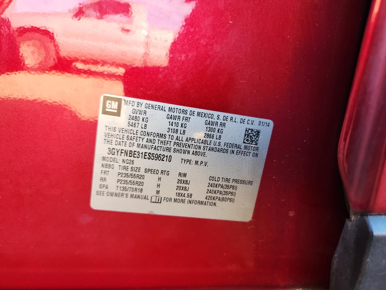 2014 Cadillac Srx Luxury Collection VIN: 3GYFNBE31ES596210 Lot: 87164365