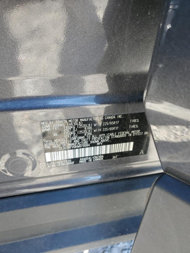 2019 Toyota Rav4 Le VIN: 2T3G1RFV0KW079994 Lot: 84910375