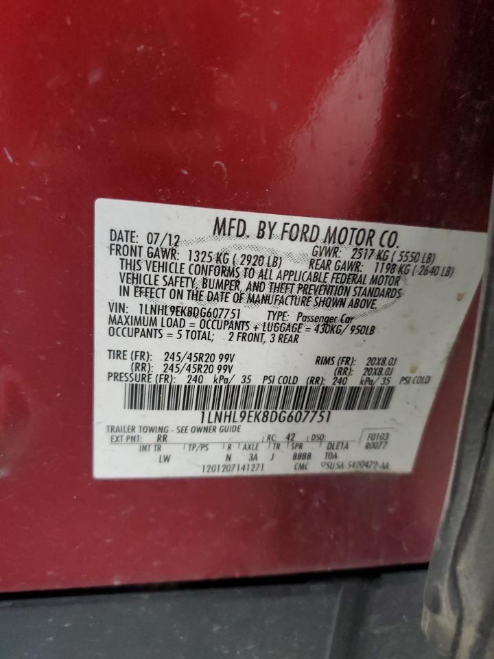 2013 Lincoln Mks VIN: 1LNHL9EK8DG607751 Lot: 81952965