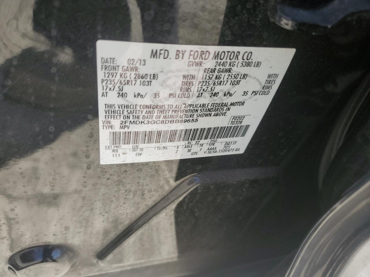 2013 Ford Edge Se VIN: 2FMDK3GC8DBB89655 Lot: 82211435