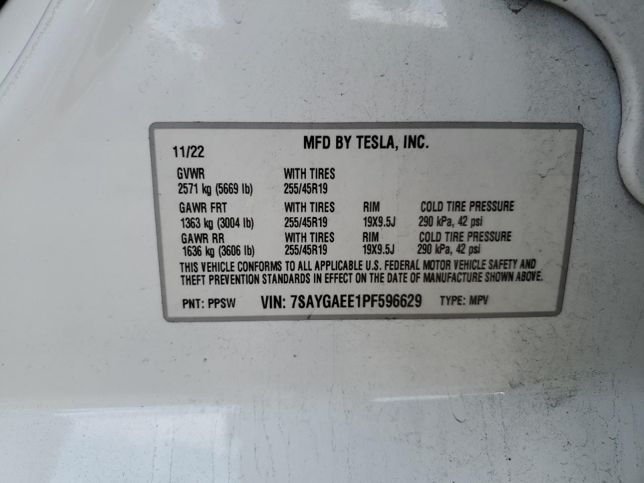 2023 Tesla Model Y VIN: 7SAYGAEE1PF596629 Lot: 84890935