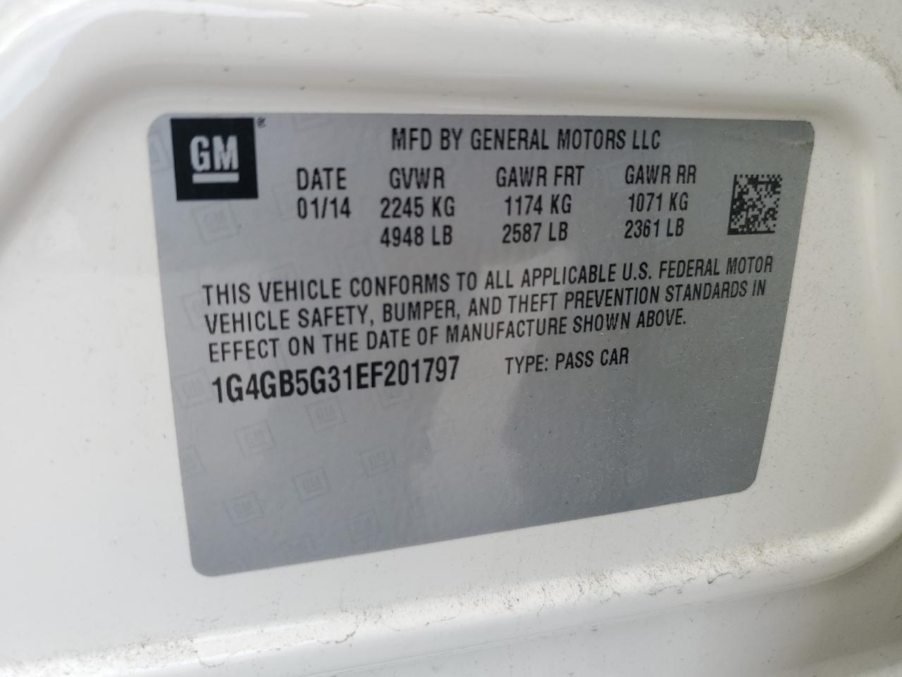 2014 Buick Lacrosse VIN: 1G4GB5G31EF201797 Lot: 87195185