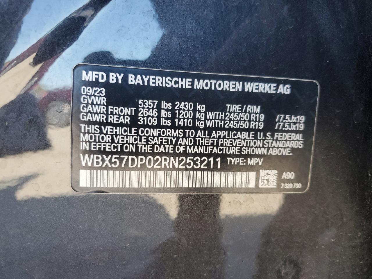 2024 BMW X3 xDrive30I VIN: WBX57DP02RN253211 Lot: 84784755