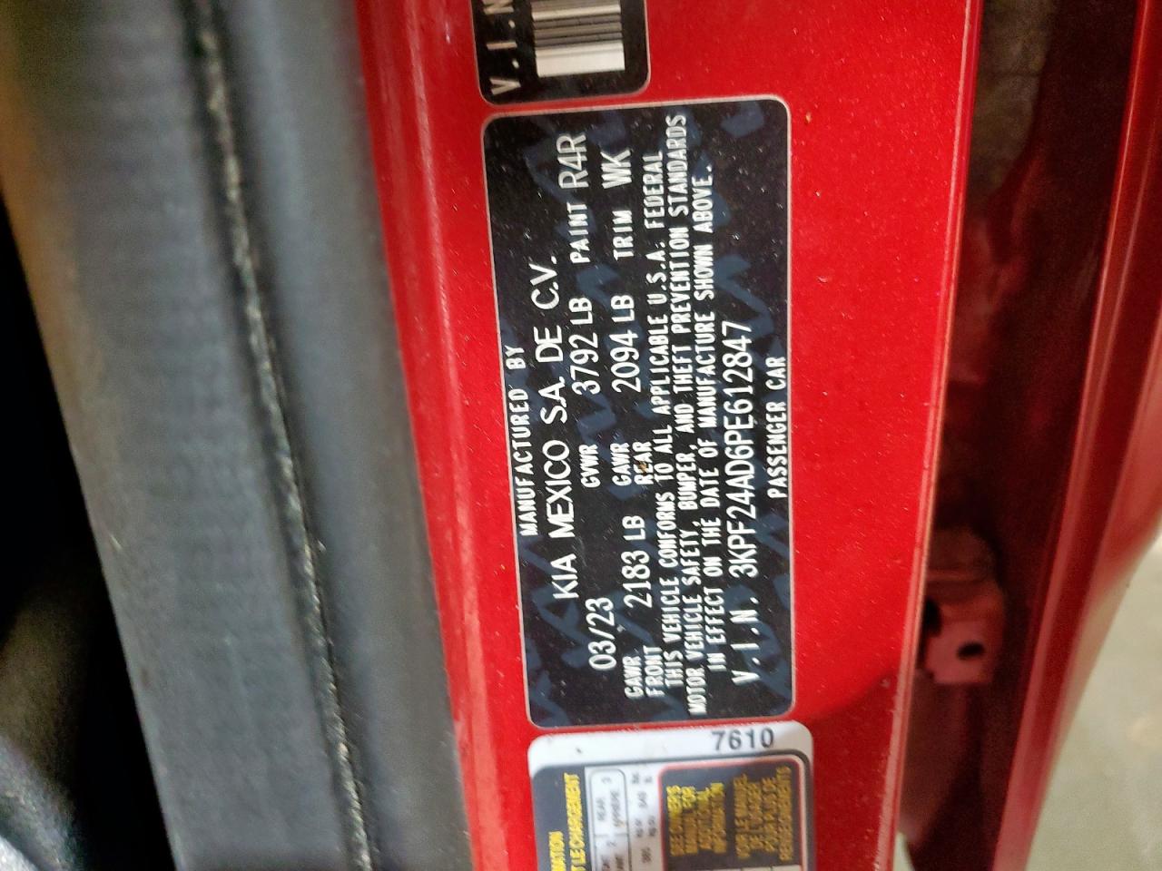 2023 Kia Forte Lx VIN: 3KPF24AD6PE612847 Lot: 85868685