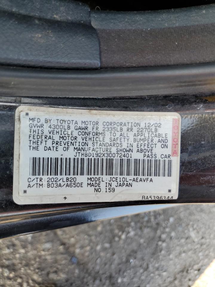 2003 Lexus Is 300 VIN: JTHBD192X30072401 Lot: 85399625