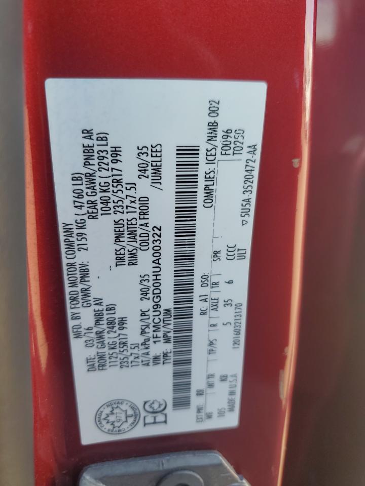 2017 Ford Escape Se VIN: 1FMCU9GD0HUA00322 Lot: 84621185