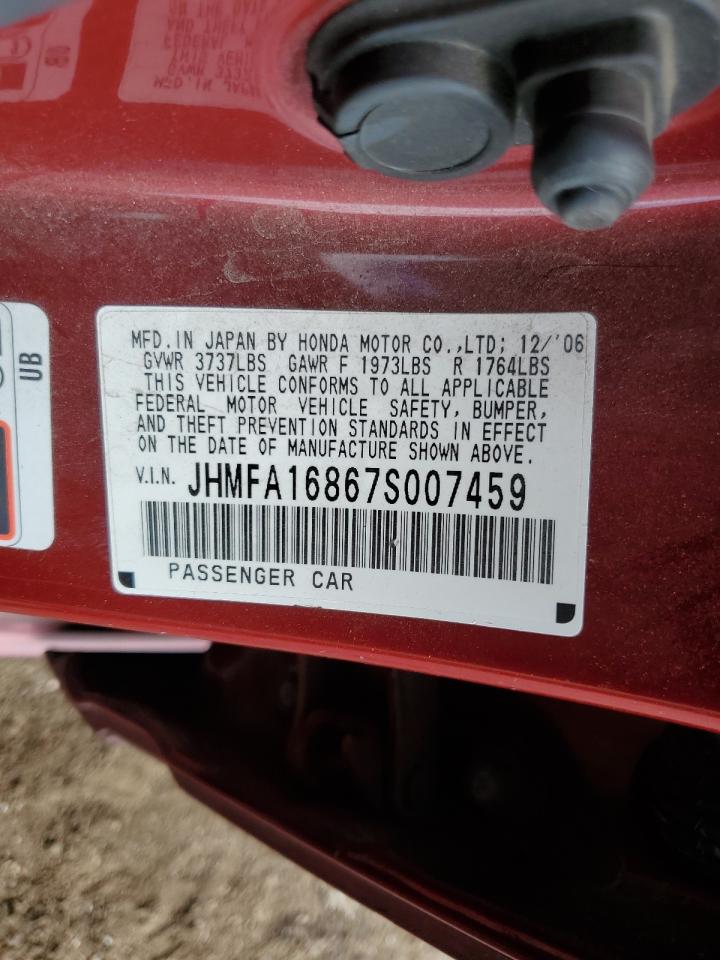 2007 Honda Civic Ex VIN: JHMFA16867S007459 Lot: 85105975
