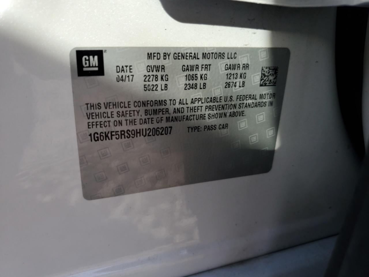 2017 Cadillac Ct6 Premium Luxury VIN: 1G6KF5RS9HU206207 Lot: 81887415