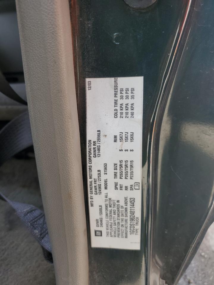 2004 Chevrolet Colorado VIN: 1GCDS196248114453 Lot: 85386435